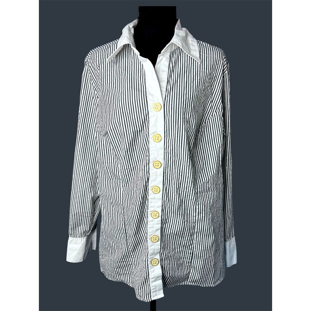 Lane Bryant Womens Blue Nautical Striped Blouse Sz 14/16 Coastal Preppy‎ Resort